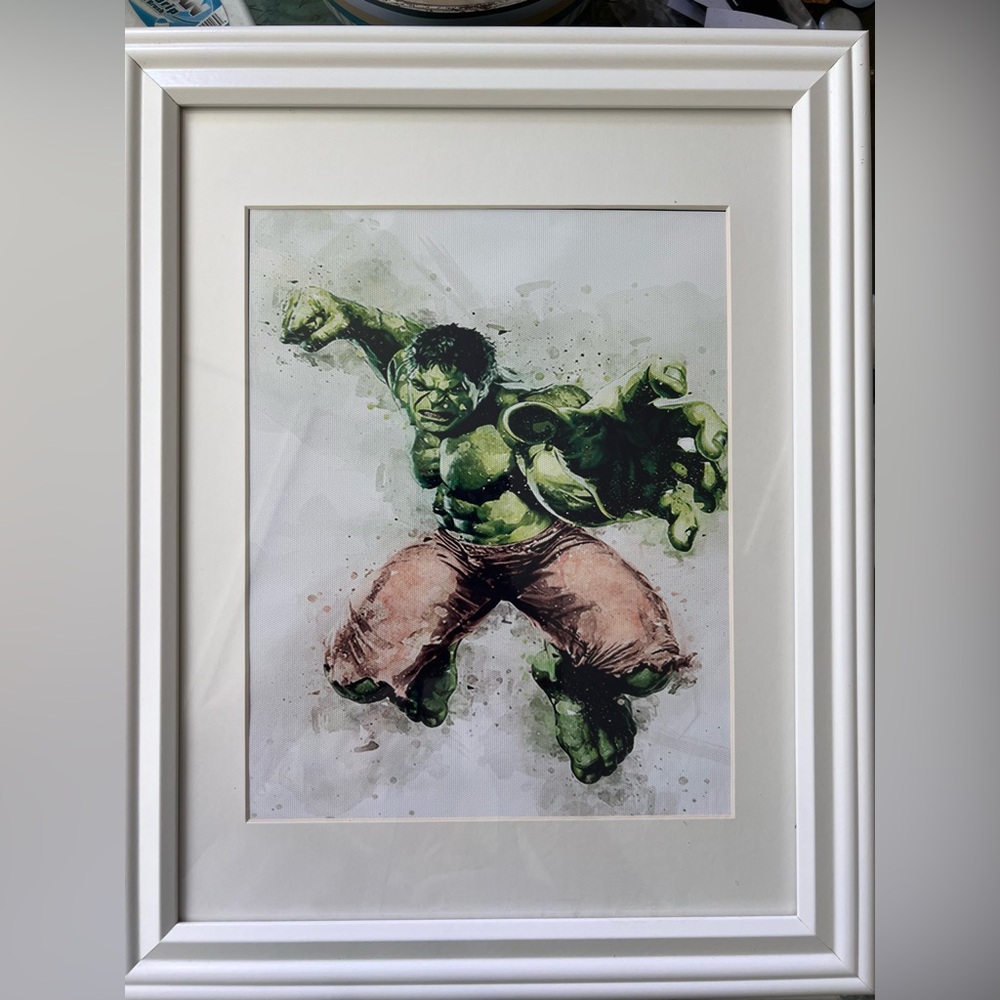 Hulk Superhero Art Print - White Frame and Matted 15” high
